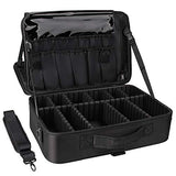 Relavel Makeup Train Case 3 Layer Large Size Professional Cosmetic Organizer Make Up Artist Box with Adjustable Shoulder (Large Black)