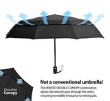 EEZ-Y Compact Travel Umbrella w/Windproof Double Canopy Construction - Auto Open/Close Button