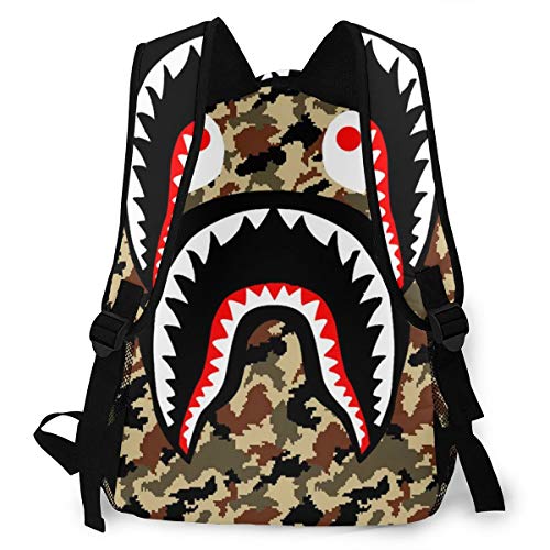  ISSIN 3PCS Shark Backpack 17 Inch Aesthetic Casual Travel  Backpack Set, Large Capacity Daypack Breathable Portable Lightweight Camo  and Black