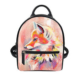 Fox Print Mini Backpack Pu Leather for Women Girls Travel Shopping