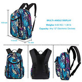 JEMIA Blue Leaves Style Backpack with Multi Compartments and Laptop Pocket Holder