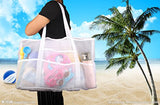 Mesh X-Large Tank Beach Bag,White Reusable Shopping Bag,Grocery Picnic Pool