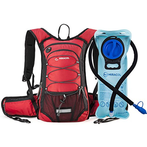 MIRACOL Hydration Backpack with 2L Water Bladder, Thermal Insulation Pack Keeps Liquid Cool up to 4 Hours, Perfect Outdoor Gear for Skiing, Running, Hiking, Cycling (Red)