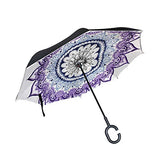 Reverse Umbrella Purple-Blue Mandala Windproof Anti-UV for Car Outdoor Use