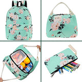 Flowers Backpack Kids School Bag 3-in-1 Bookbag Set, Junlion Rose Laptop Backpack Lunch Bag Pencil Case Gift for Teen Girls Womens Green