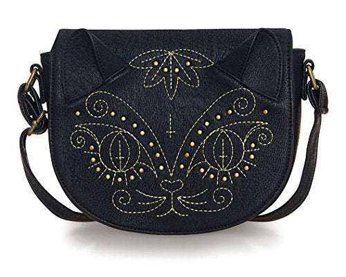 Black Cat Leatherette Crossbody Bag