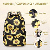 Sunflower Backpack Set 3-in-1 Kids School Bag, Junlion Laptop Backpack Lunch Bag Pencil Case Gift for Teen Girls Womens Black