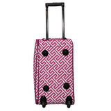 World Traveler Greek Key 21-Inch Rolling Duffle Bag, Fuchsia White Greek Key