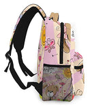 Multi leisure backpack,Cute Cartoon Puppy On The Meadow With Flowers, travel sports School bag for adult youth College Students