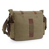 Kattee British Style Retro Unisex Canvas Leather Messenger Shoulder Bag Fits 14.7" Laptop (Army