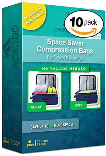 Acrodo 10 Pack NO VACUUM Compression Bags For Travel, Storage And More