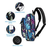 JEMIA Blue Leaves Style Backpack with Multi Compartments and Laptop Pocket Holder