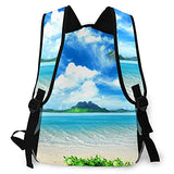 Multi leisure backpack,Summer Beach Blue Ocean With Coconut Palm Tre, travel sports School bag for adult youth College Students