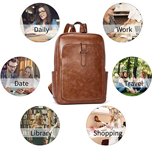 BROMEN Leather Laptop Backpack for Women 15.6 inch Computer Backpack  College Travel Daypack Bag