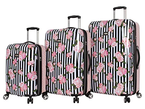 Betsey Johnson Designer Luggage Collection - Expandable 3 Piece Hardside  Lightweight Spinner Suitcase Set - Travel Set includes 20-Inch Carry On, 26