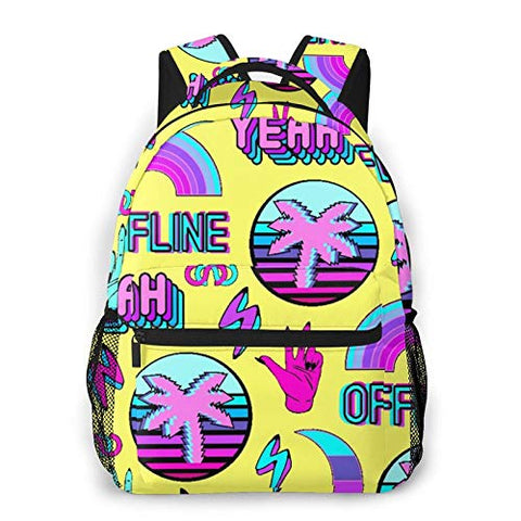 Multi leisure backpack,Vaporwave With Palms Words Yeah,offline Rainb, travel sports School bag for adult youth College Students