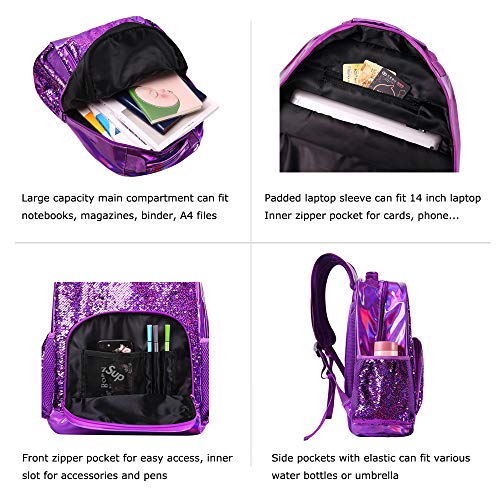 Camo Sequin Backpack Bag School Kids 16" Girls Front Pocket