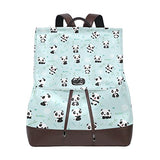 Cartoon Panda Bamboo Women's Genuine Leather Backpack Bookbag School Shoulder Bag