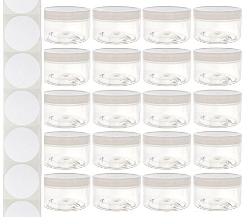 8 Ounce Tall Clear Empty Plastic Jars with Screw-on Lids & Labels