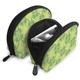 Makeup Bag Green Floral Patterns Portable Half Moon Cosmetic Bags Set Storage For Women,Girls 2