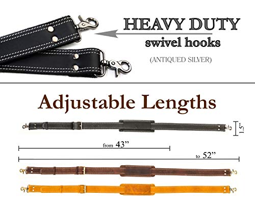 NJ Leatherworks Messenger Bag Strap Replacement - Quality Genuine Cowhide Leather Adjustable Shoulder Strap; for Messenger, Laptop, Camera, Travel