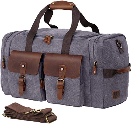 Travel Bag with Shoe Compartment,Weekender Overnight Bag Waterproof Canvas  Large Carry On Bag Travel Tote Duffel Bag for Men or Women