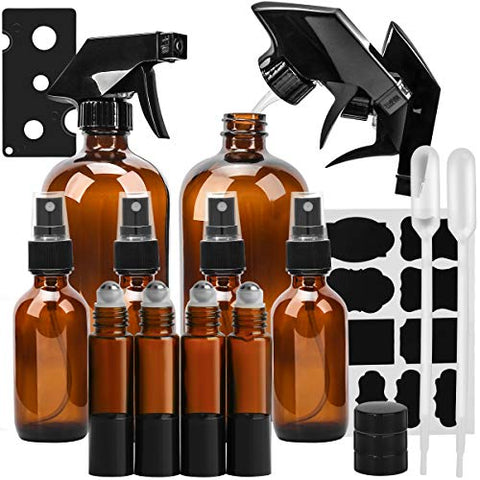 Glass Spray Bottle, KAMOTA Amber Glass Spray Bottles Set Refillable Container for Essential Oils,