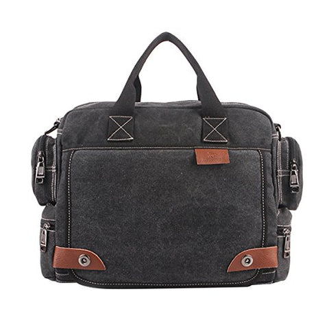 ABage Men's Vintage Canvas Travel Laptop Crossbody Shoulder Messenger Bag Satchel, Black