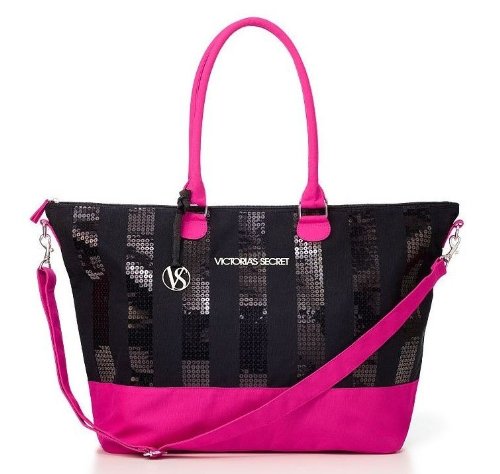  Victoria's Secret Weekender Tote Bag, Black Pink