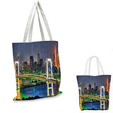 Apartment Decor canvas messenger bag Tokyo Skyline with Tokyo Tower and Rainbow Bridge Tokyo