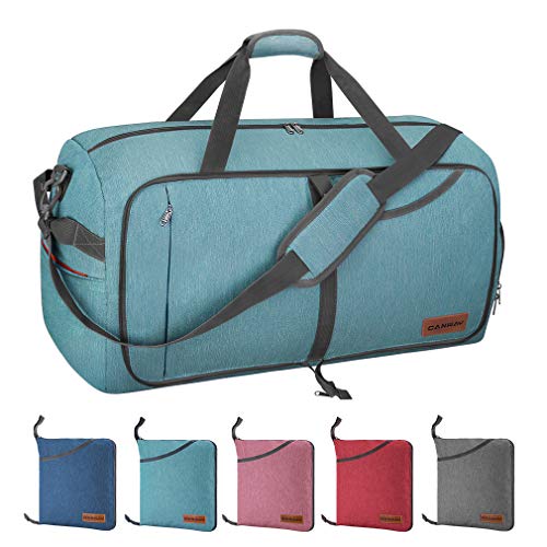 Men's Foldable Duffle Bag Water Resistant Large Lightweight Sports Bag  Camping Hiking Folding 65L (Blue)