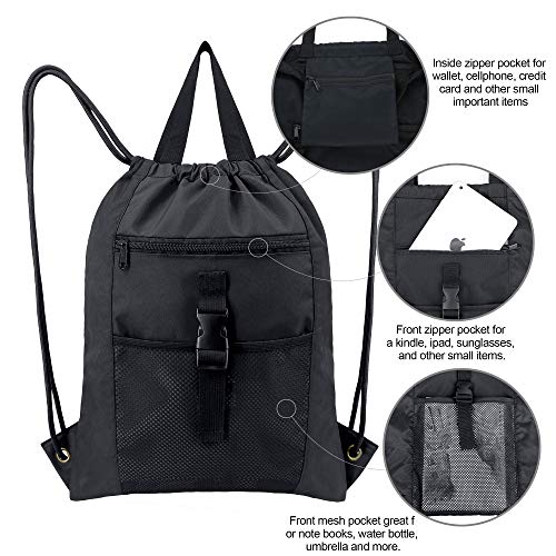 Vbiger Waterproof Drawstring Sport Bag Lightweight Sackpack Backpack for Men and Women (Black), Adult Unisex, Size: Large