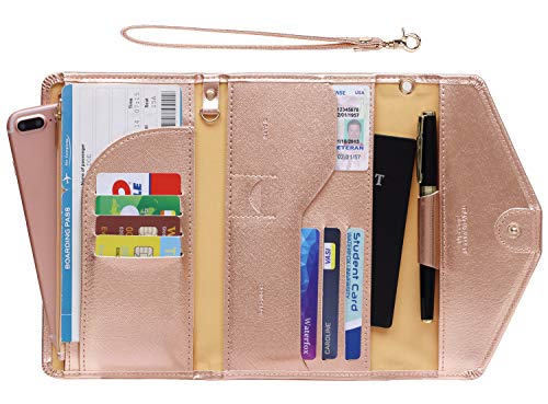 Passport Holder Cover Travel RFID Blocking Passport Cover Rose Gold Cute  Flowers Passport Wallet with Elastic Band for Women
