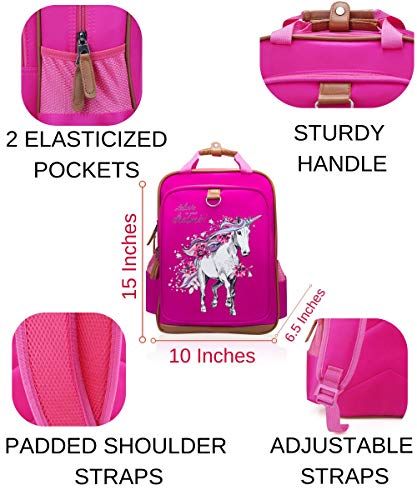 JOJOOKIDS Kids Backpack for Girls Unicorn Backpack for School Water Repellent | Cute Backpacks for Elementary or Kindergarten | Pink School Bag School