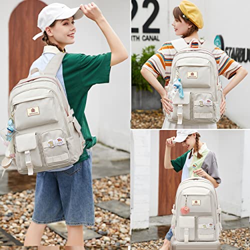 Laptop Backpacks 16 Inch School Bag College Backpack Large Travel Daypack  Kawaii Bookbags for Teens Girls Women Students (Off-white)