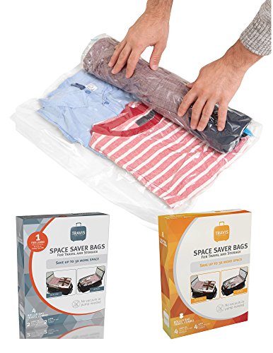 Space Saving Travel Compression Bags Packing Roll Up Storage Set Of 2