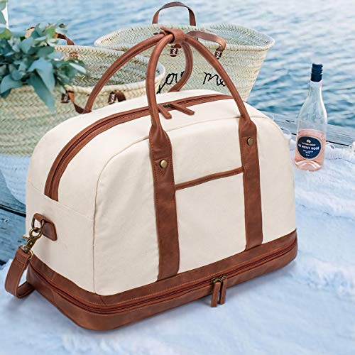 Weekender Bag For Women Canvas Overnight Bag Large Travel Tote Bag Carry On Shoulder Duffle Bag with Shoe Compartment,Perfect For Travel/daily Use