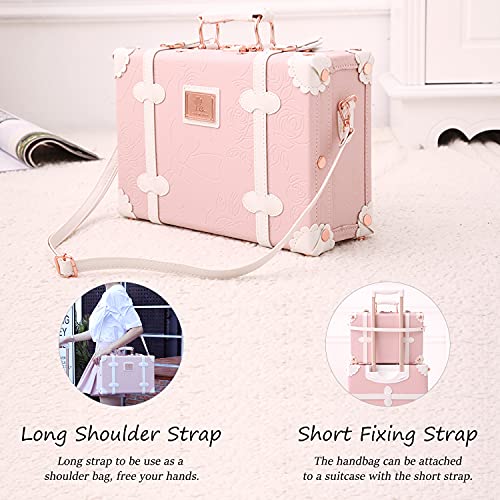 UNITravel 2 Piece Vintage Luggage Set, 20 Women Carry on Suitcase Set with TSA Lock, Faux Leather Spinner Trunk with 12 Train Case (Embossed Pink)