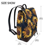 Retro Sunflower View Women's Genuine Leather Backpack Bookbag School Purse Shoulder Bag