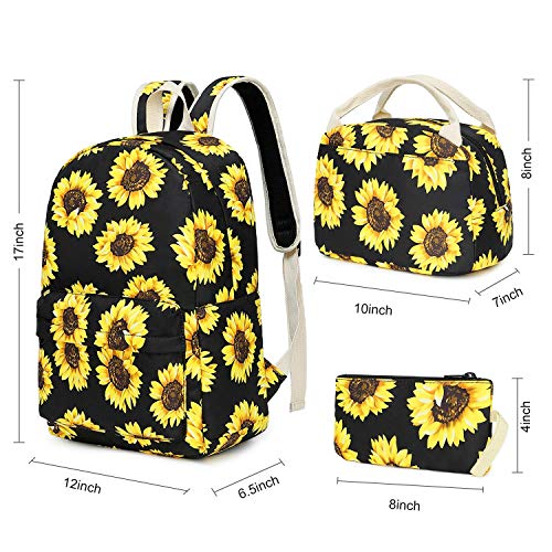 Binienty Sunflower Sloth Backpack for School Boys Middle School Bag for Girls Bookbags with Lunch Box Ages 8-10 Pencil Case Elementary School Supplies