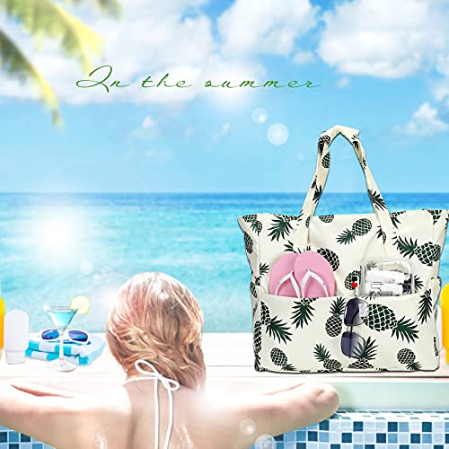 Extra Large Beach Bag Canvas Summer Beach Bags With Inner Pockets, Zipper Tote  Bag For Travel, Gym And Beach