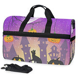 Travel Tote Luggage Weekender Duffle Bag, Halloween Pumpkin Owl Black Cat Large Canvas shoulder bag