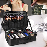 Relavel Makeup Train Case 3 Layer Large Size Professional Cosmetic Organizer Make Up Artist Box with Adjustable Shoulder (Large Black)