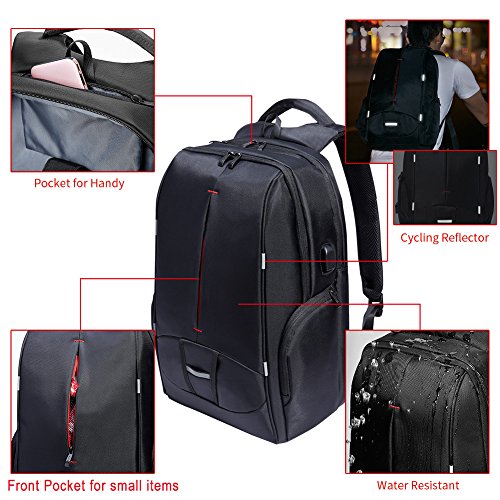 KALIDI Travel Gaming Laptop Backpack 18.4 Inch with USB Charge Port ...