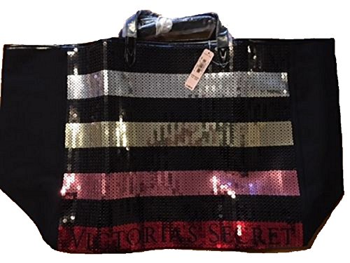 Victoria's Secret Bling Stripe Sequin Carryall Tote with Matching Wristlet