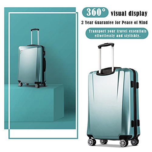 COOLIFE Expandable Suitcase PC ABS TSA Luggage 3 Piece Set Lock Spinner  Carry on (Teal blue)