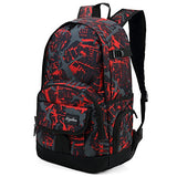 Ricky-H Red/Black Graffiti School Backpack for Girls & Boys Students, Men & Women, Lightweight with