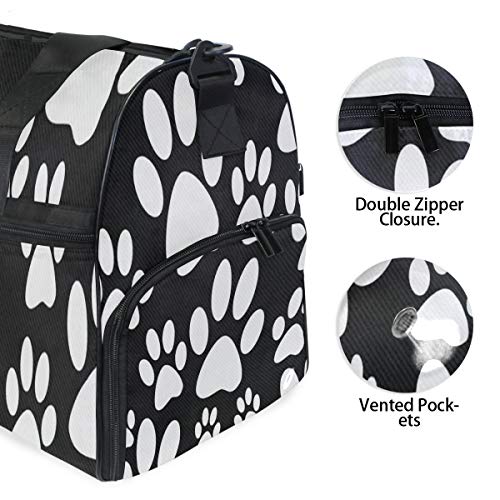 Yoga Bag top Paw Print Classic Gym Workout Bag Dog Lovers Black And White Dog Paws Design Artist Designed Dawn Mercer Photo