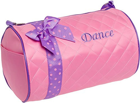 Silver Lilly Girls Dance Bag - Quilted Duffle Bag w/Lavender Bow (Light Pink)