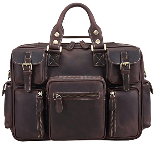 Polare Men'S Vintage Full Grain Leather Messenger Bag Business Case ...